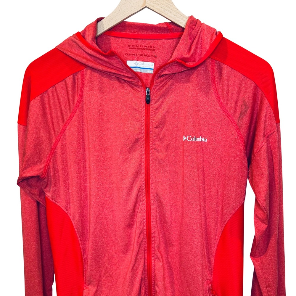 Columbia‎ Omni-Wick Full Zip Hoodie Women Medium Red Coral Thumbhole Activewear